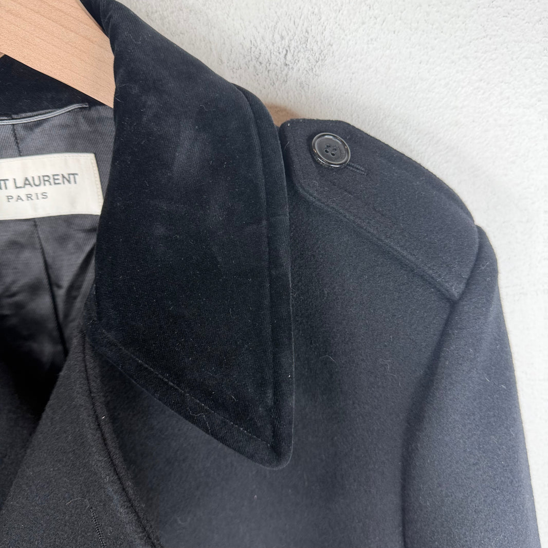 Saint Laurent Velvet Collar Wool Double Breasted Coat