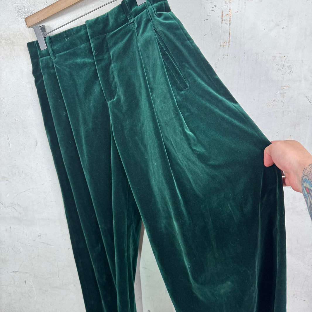 Louis Vuitton Green Velvet Pleated Baggy Trousers