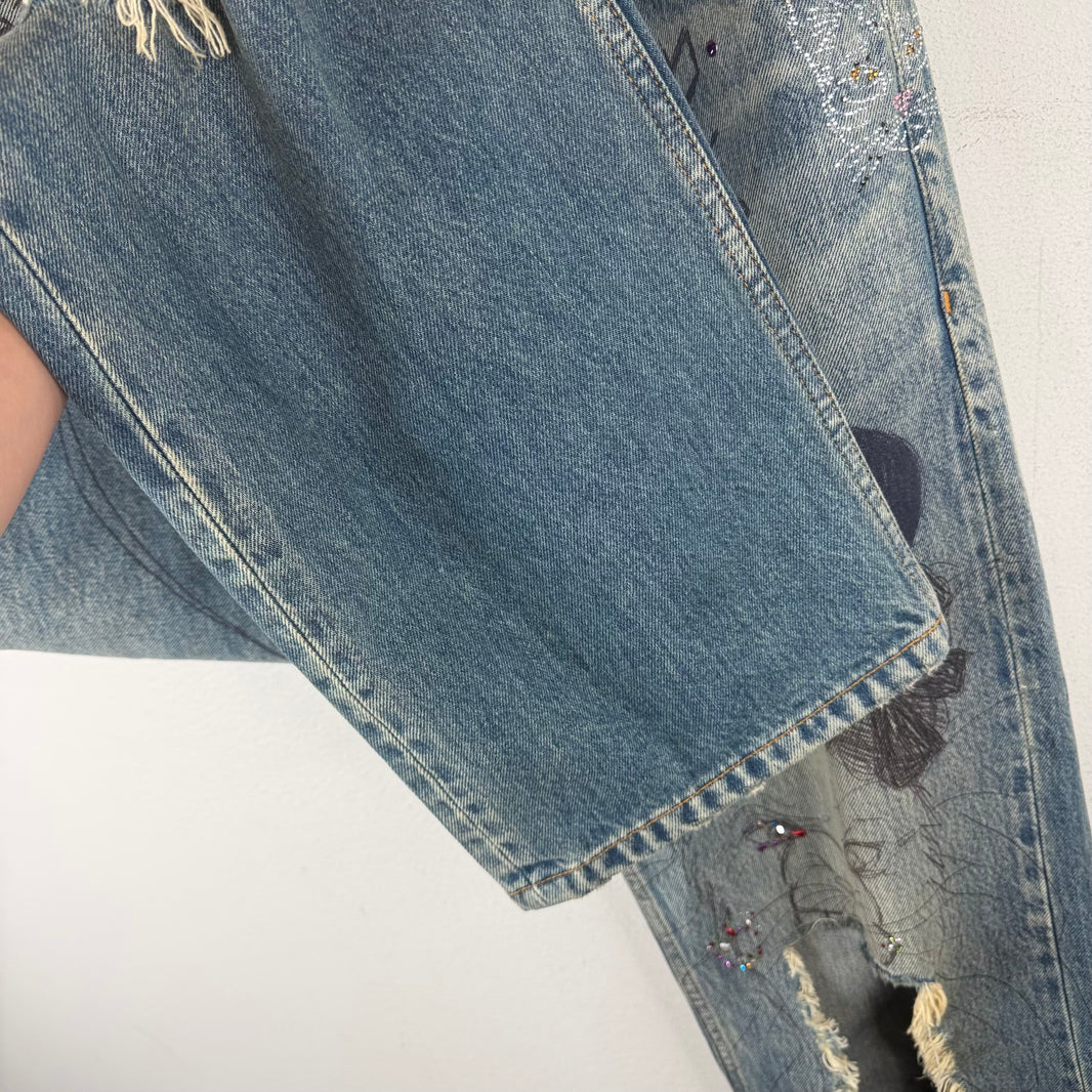 Balenciaga Rhinestone Scribble Jeans