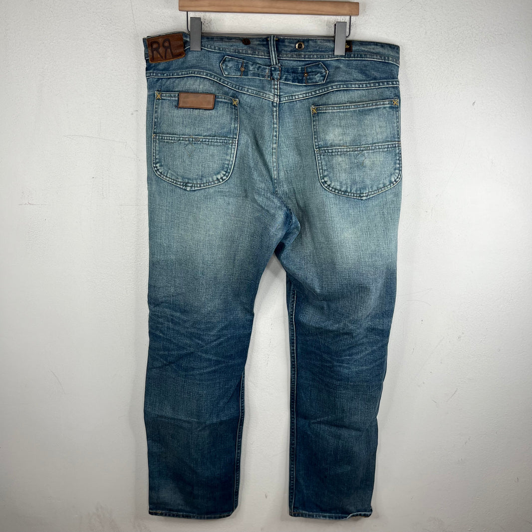 RRL Distressed Buckle Back Jeans