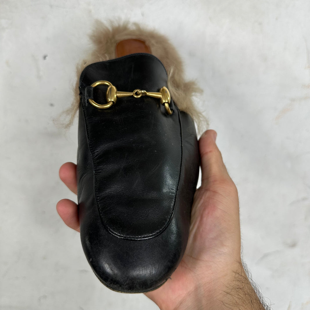 Gucci Smoked Horsebit Fur Mules