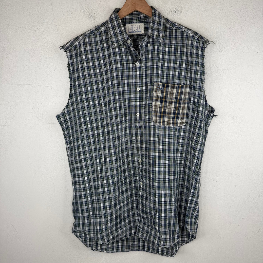 ERL Blue Flannel Cut-Off Shirt