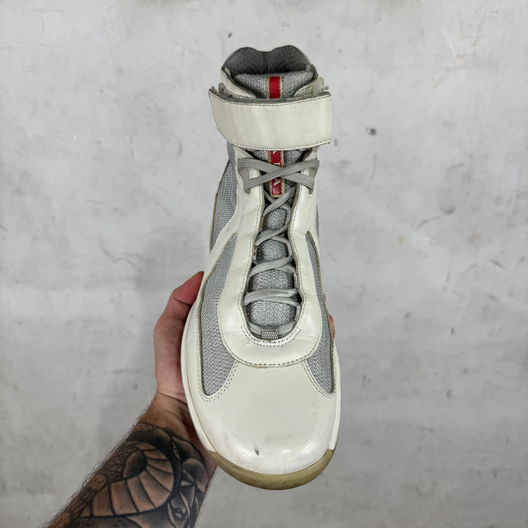 Prada White Grey Strapped High Americas Cup