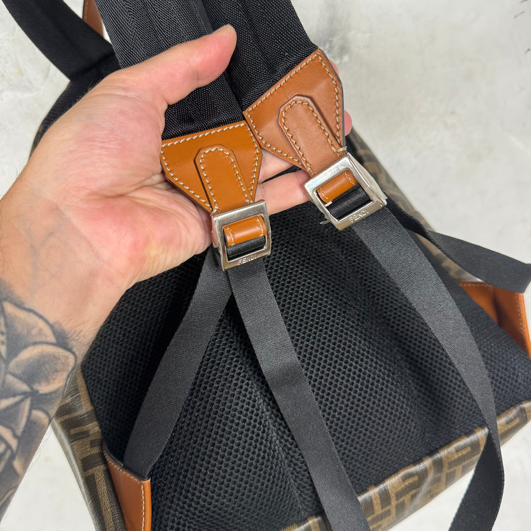 Fendi Leather Paneled Zucca Backpack