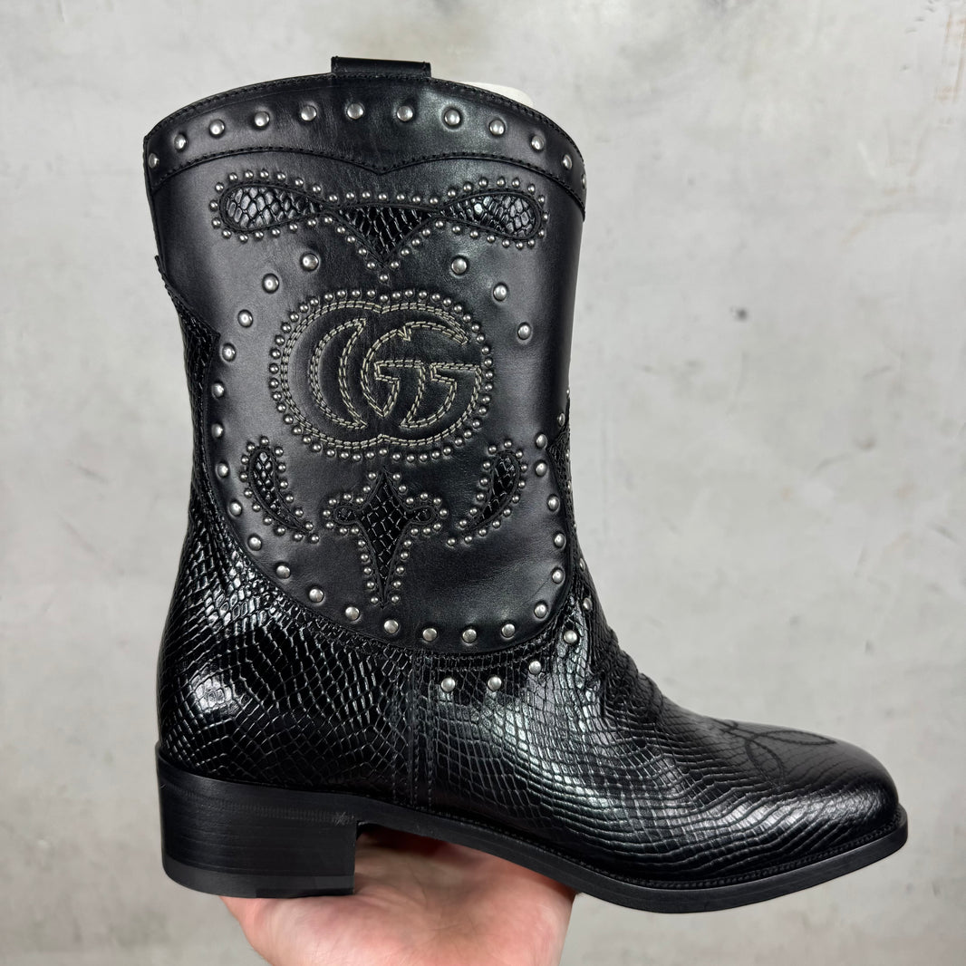Gucci Double G Leather Studded Cowboy Boots