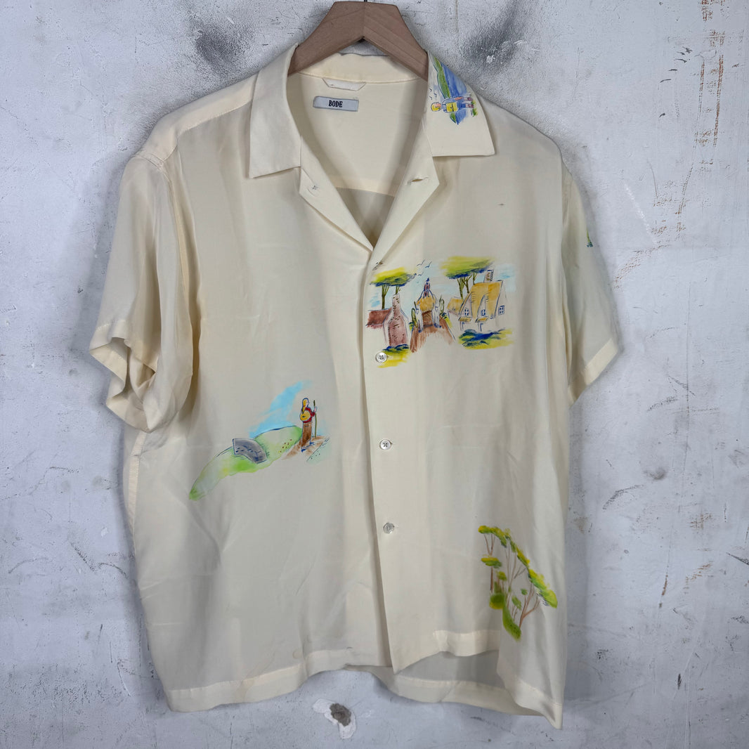 Bode Hand Painted Landscape Silk Button Up Shirt
