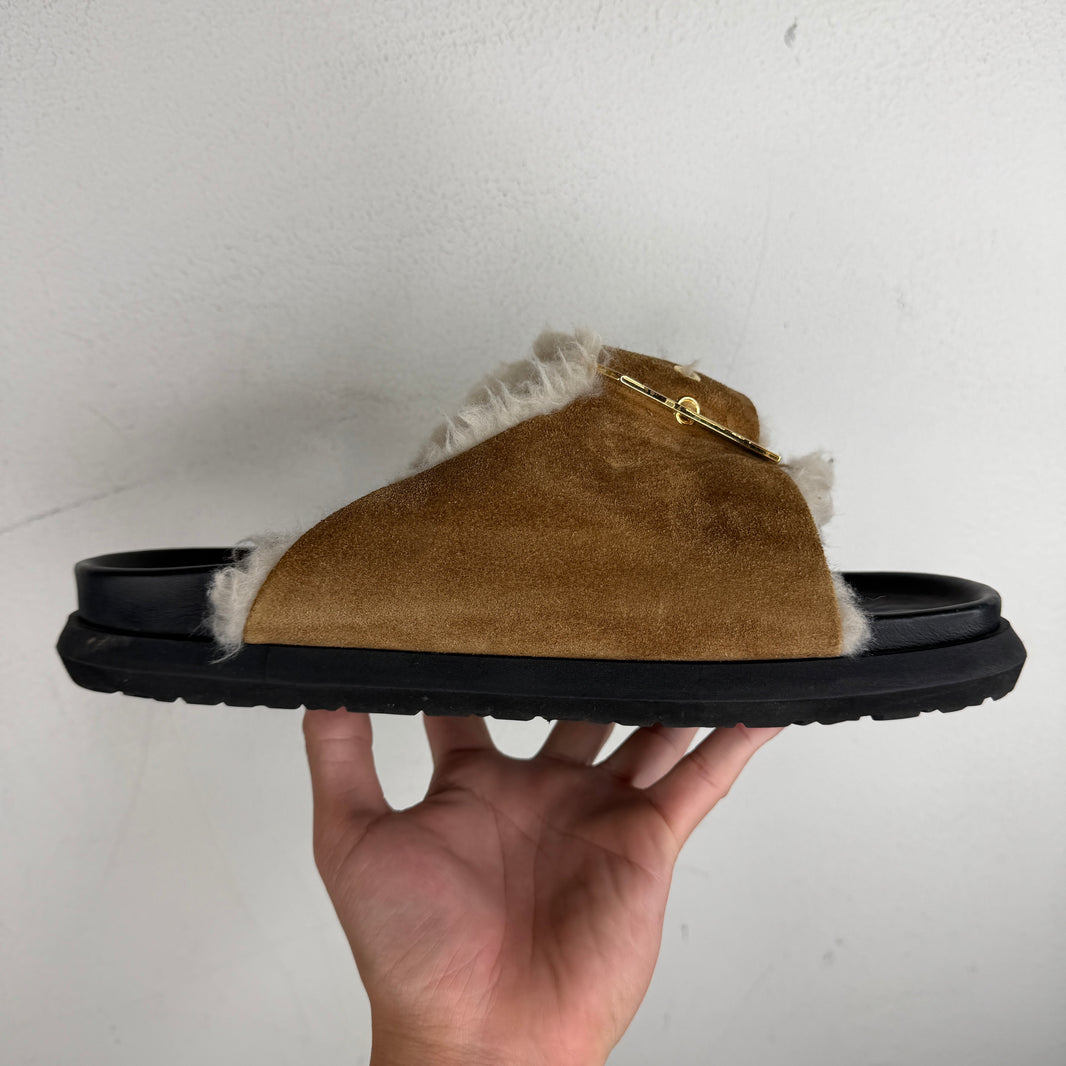 Sacai Big Buckle Suede Shearling Slide