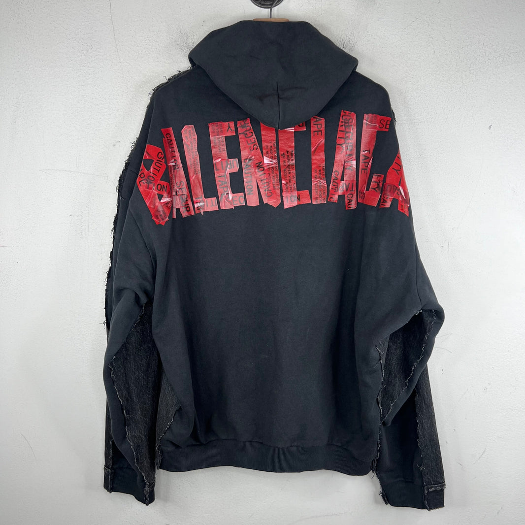Balenciaga Sample Hybrid Denim Hooded Red Tape Jacket