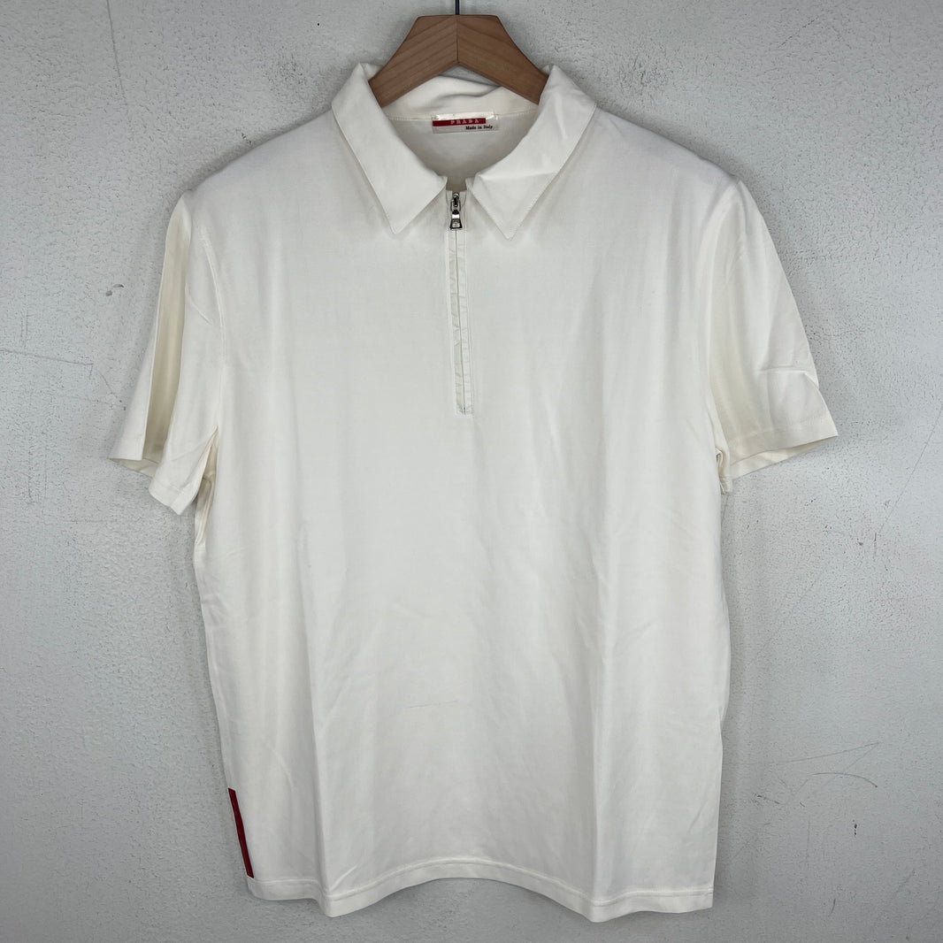 Prada White Zip Up Polo T-Shirt