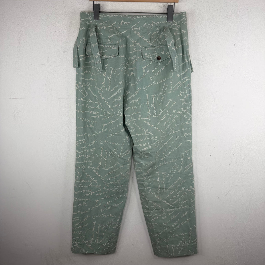 Bode Green Text Chainstitch Trousers