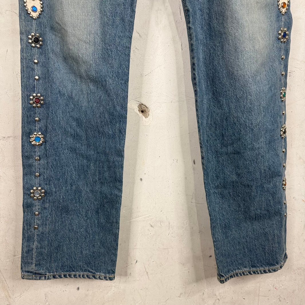 Kapital Lightwash Rhinestone Straight Legged Jeans