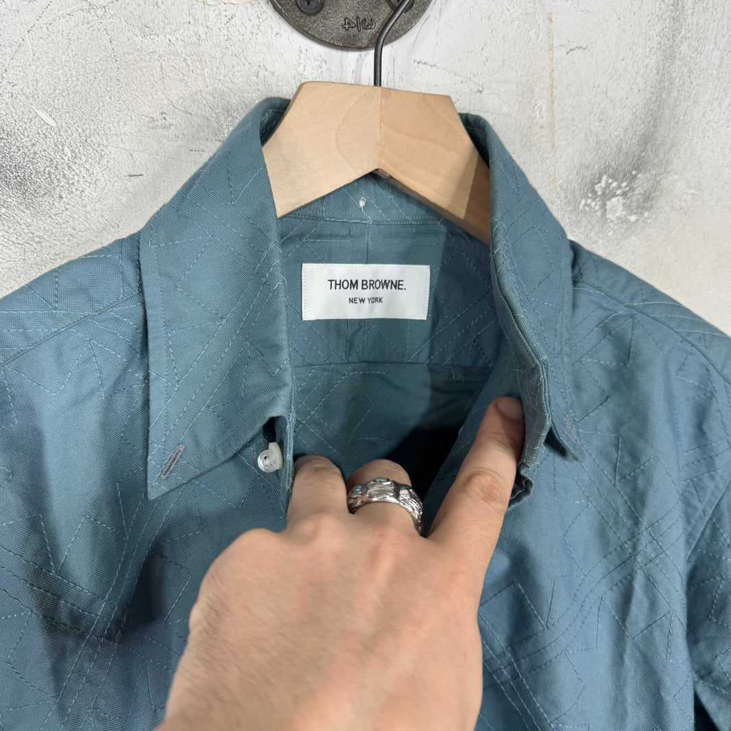 Thom Browne Teal Embroidered Patterned Shirt