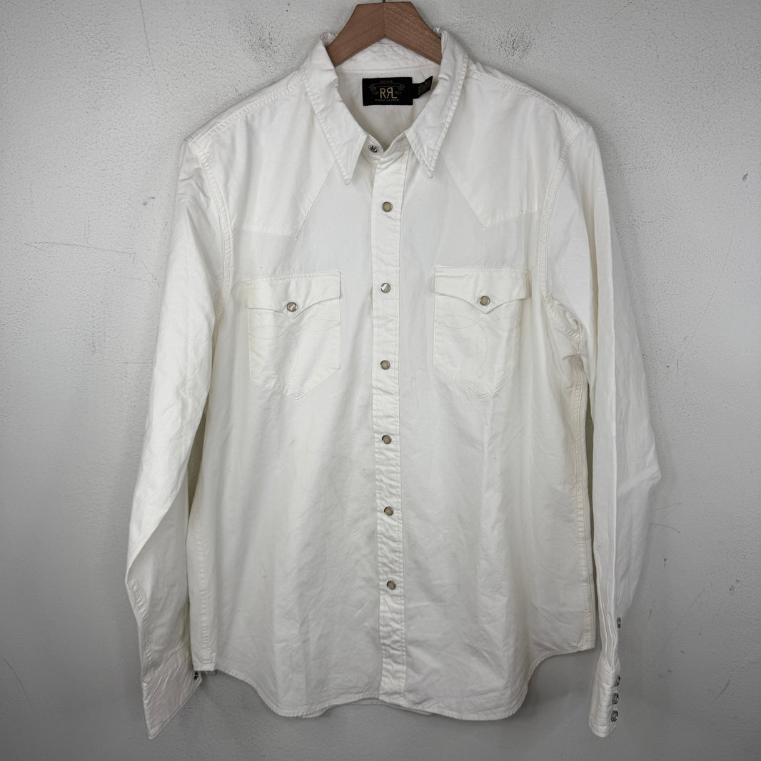 RRL White Pearl Snap Button Up Western Shirt