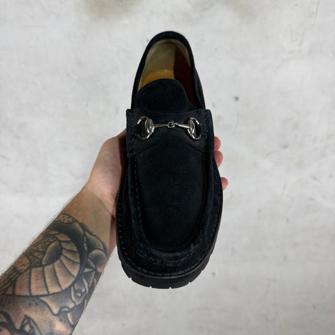 Gucci Black Suede Lug Sole Loafer