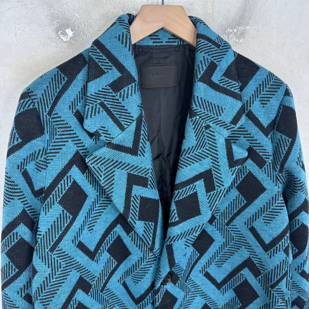 Prada Teal Patterened Trench Coat
