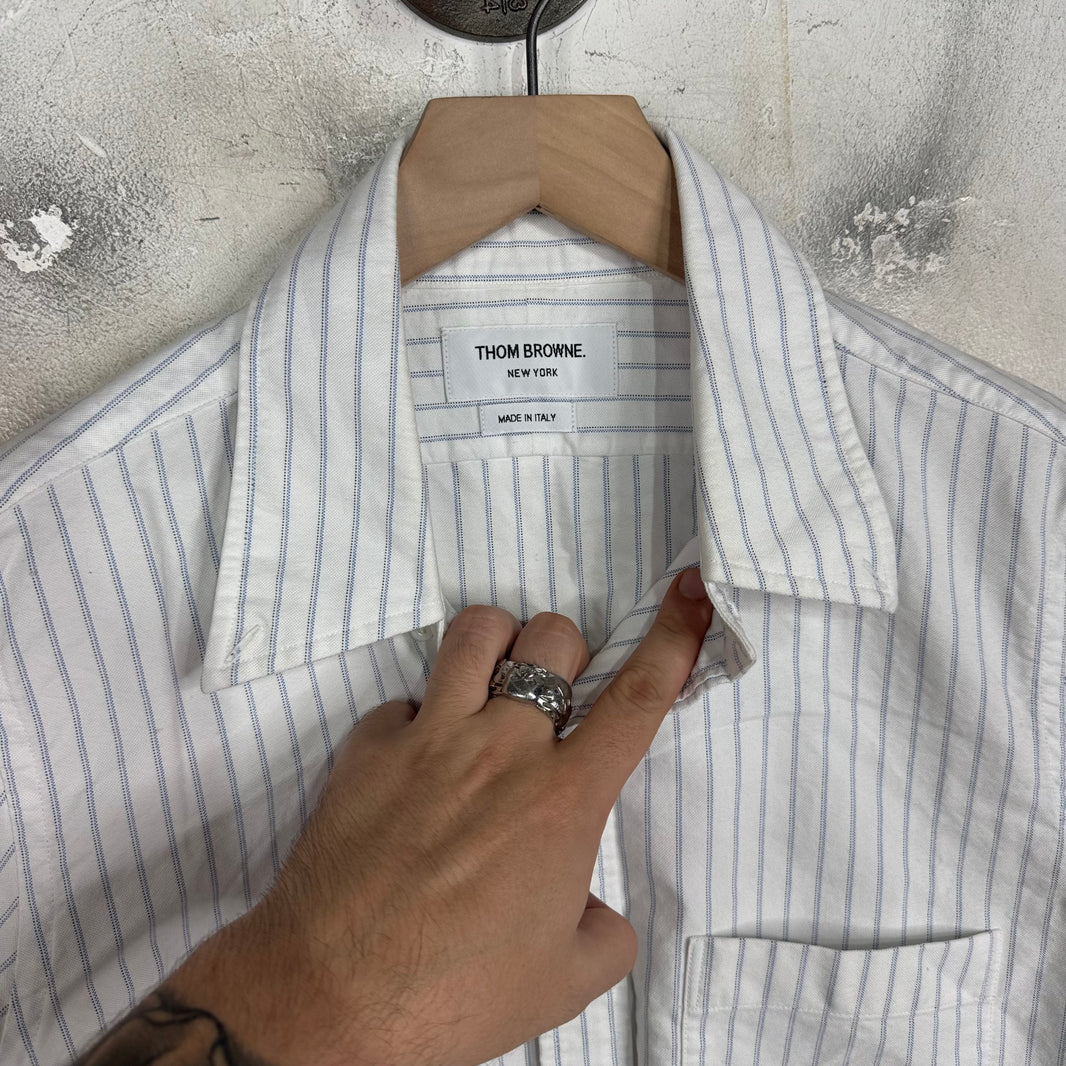 Thom Browne Striped Frayed Hem Sleeve Stripe Shirt