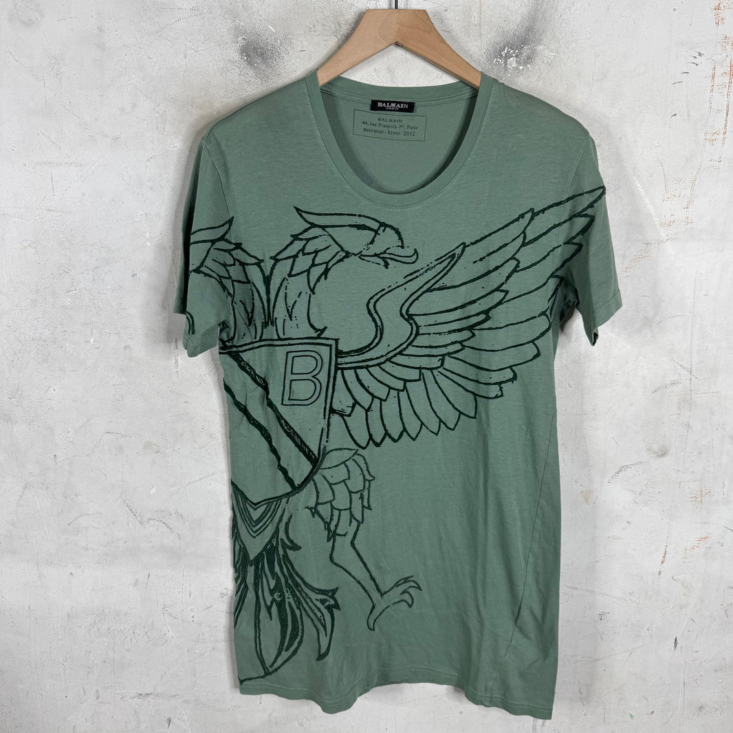 Balmain Green Eagle Crested T-Shirt