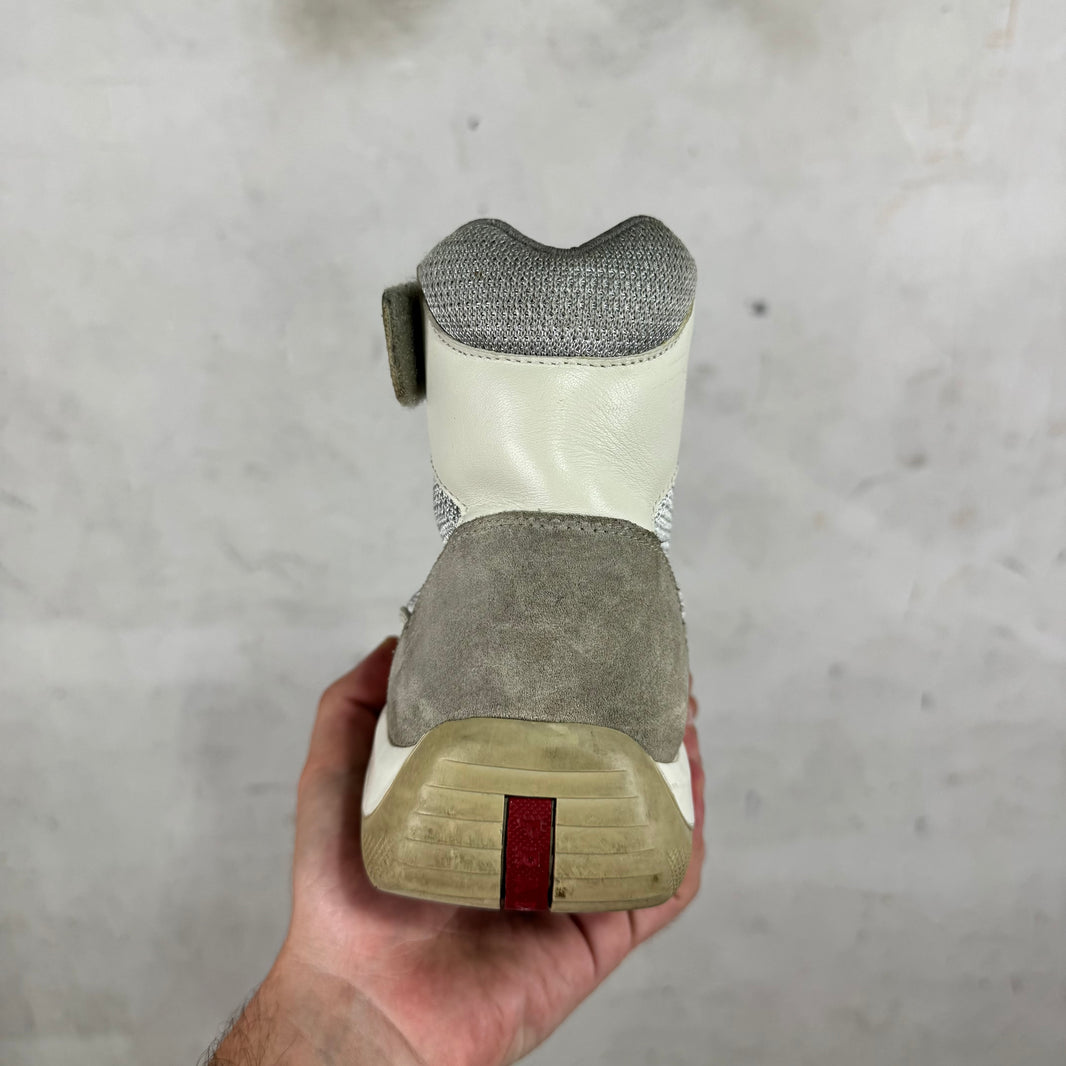 Prada White Grey Strapped High Americas Cup