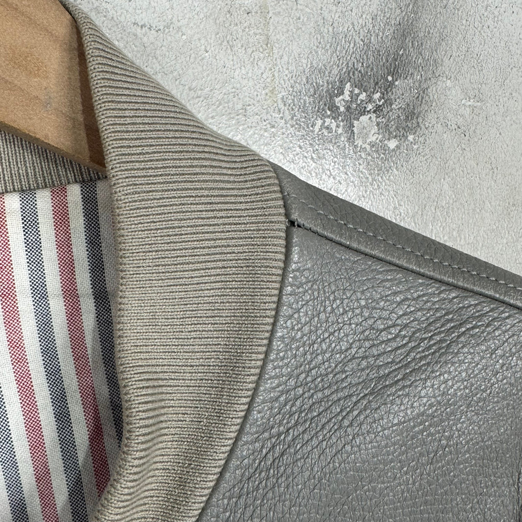 Thom Browne Grey Striped Leather Jacket