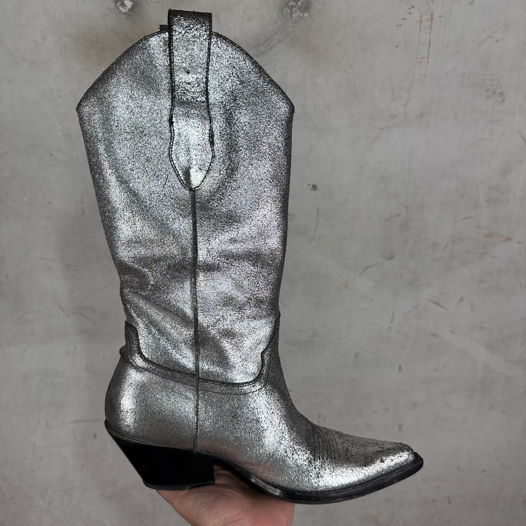 Margiela Cracked Silver Western Boots
