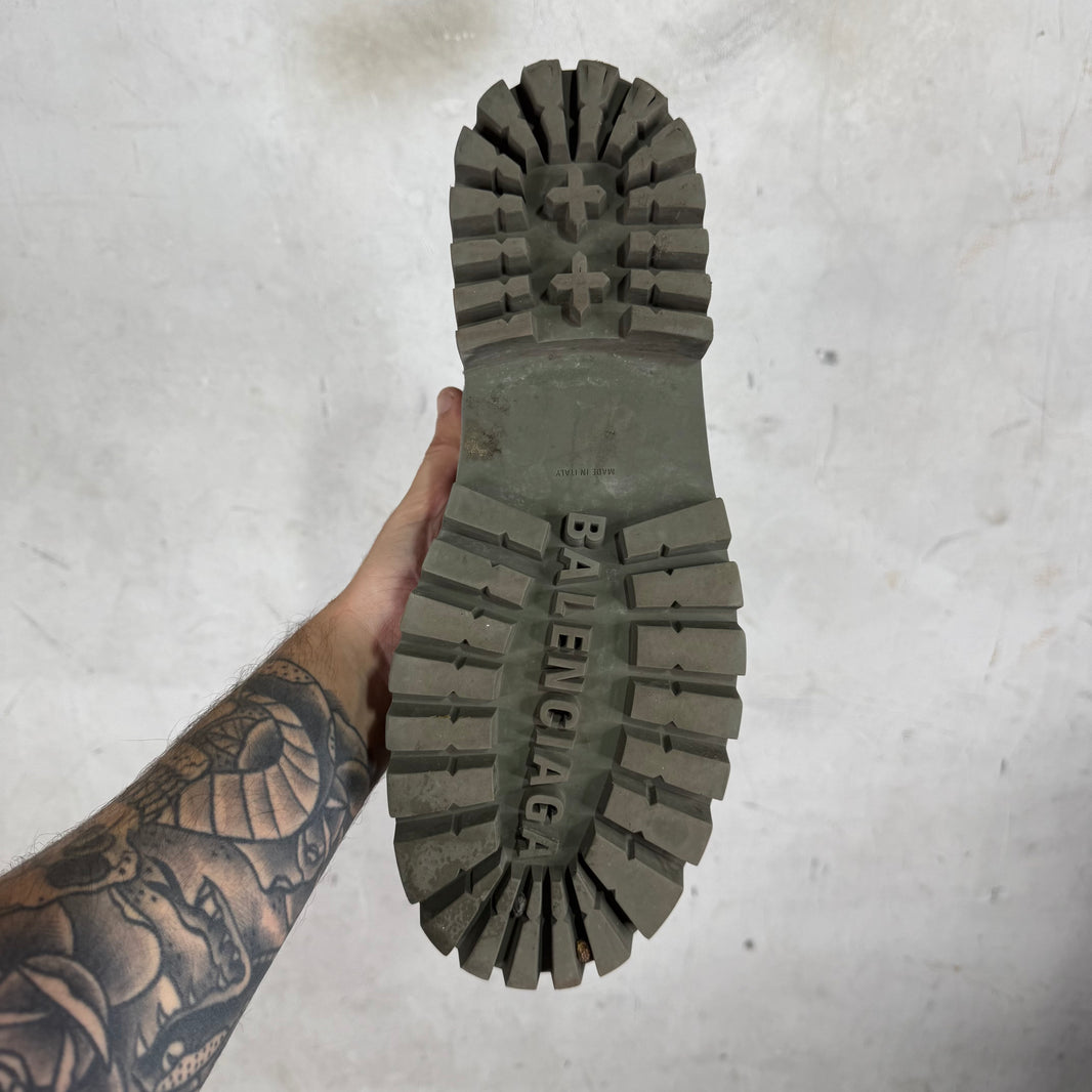 Balenciaga Khaki Distressed Strike Boots