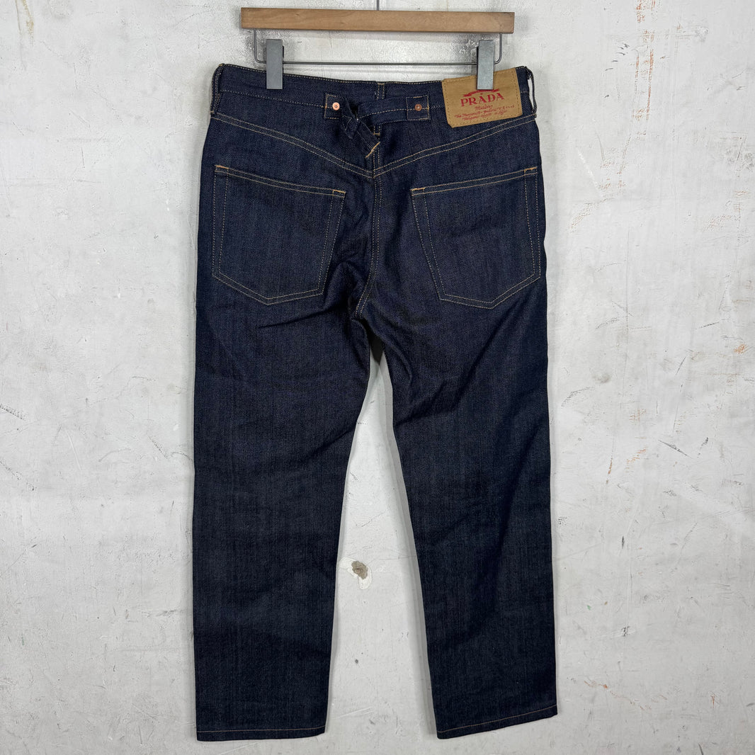 Prada Raw Buckle Back Jeans