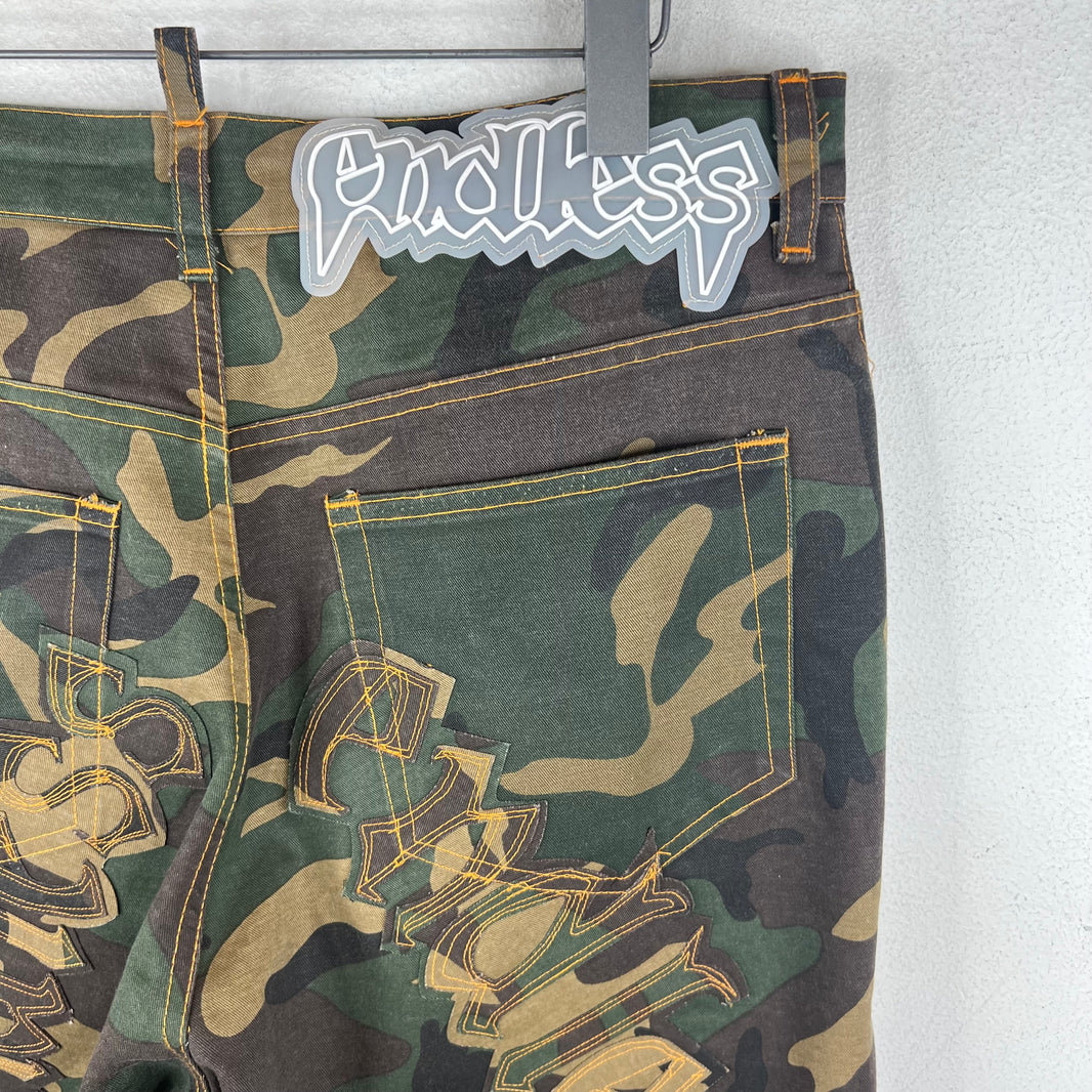 Endless Denim Camo Spellout Trousers