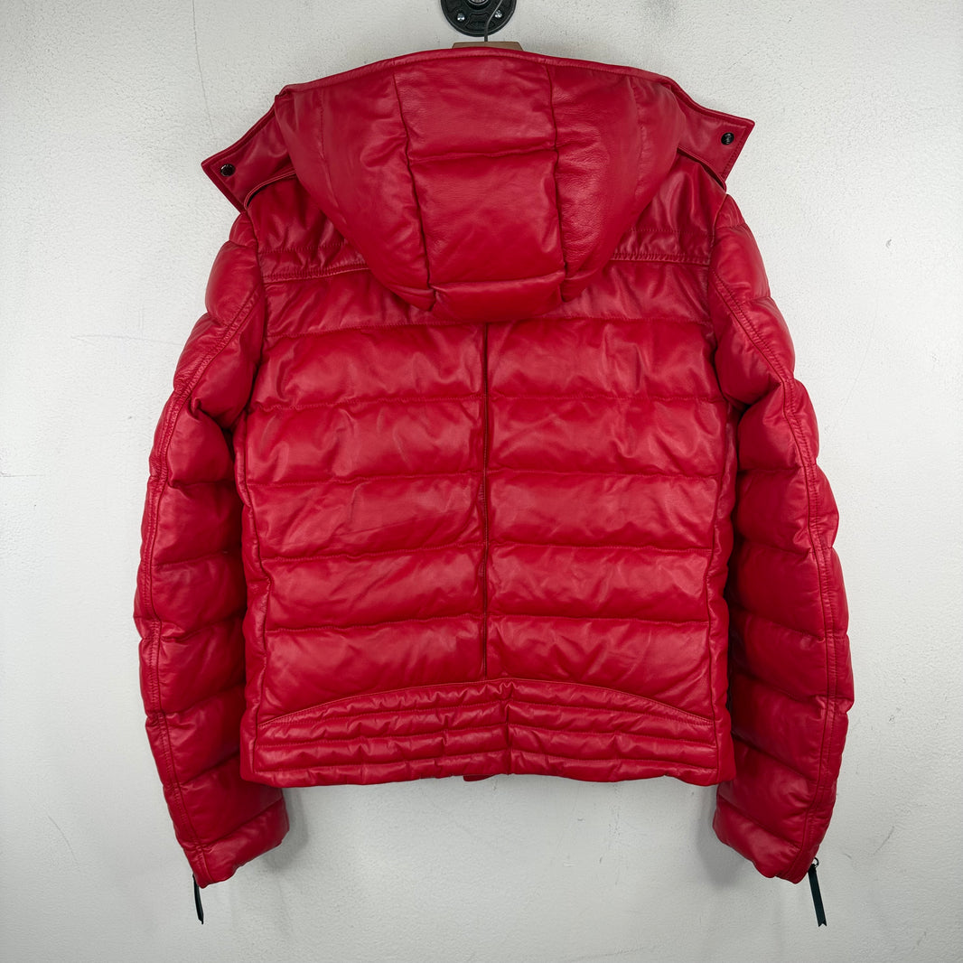 Giuseppe Zanoti Red Leather Puffer Hooded Jacket