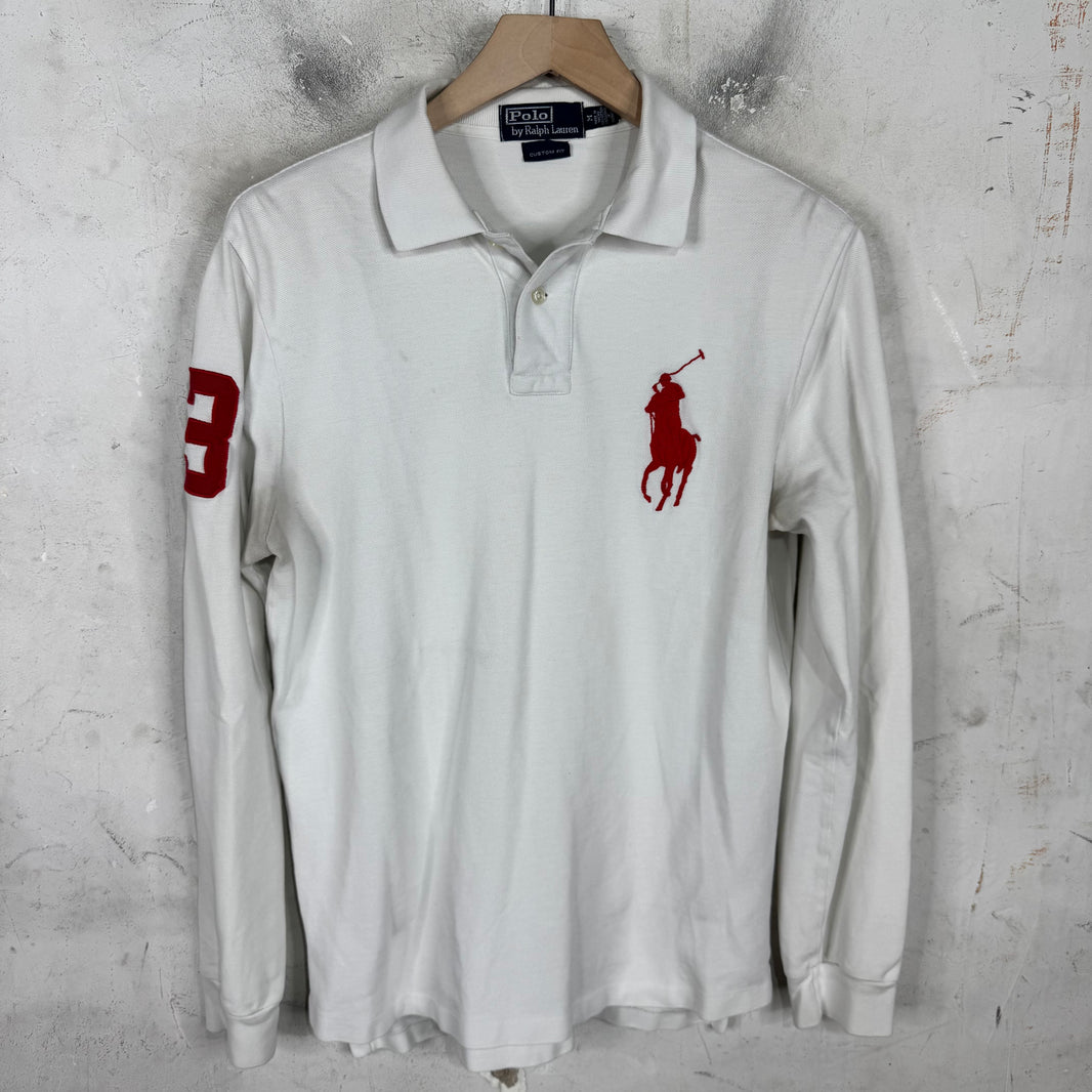 Ralph Lauren White Red Big Pony #3 L/S Polo