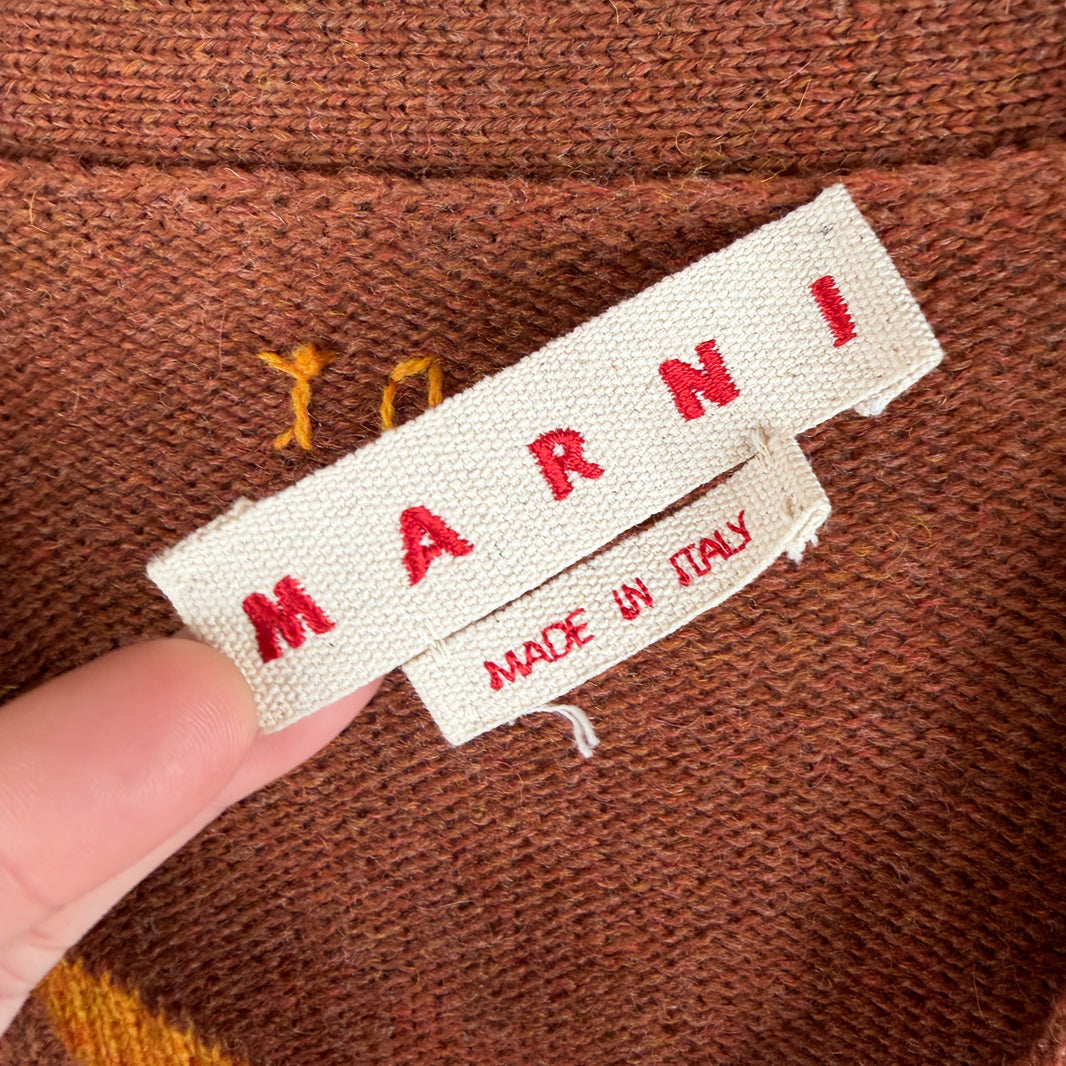 Marni Striped Distressed Knit Cardigan