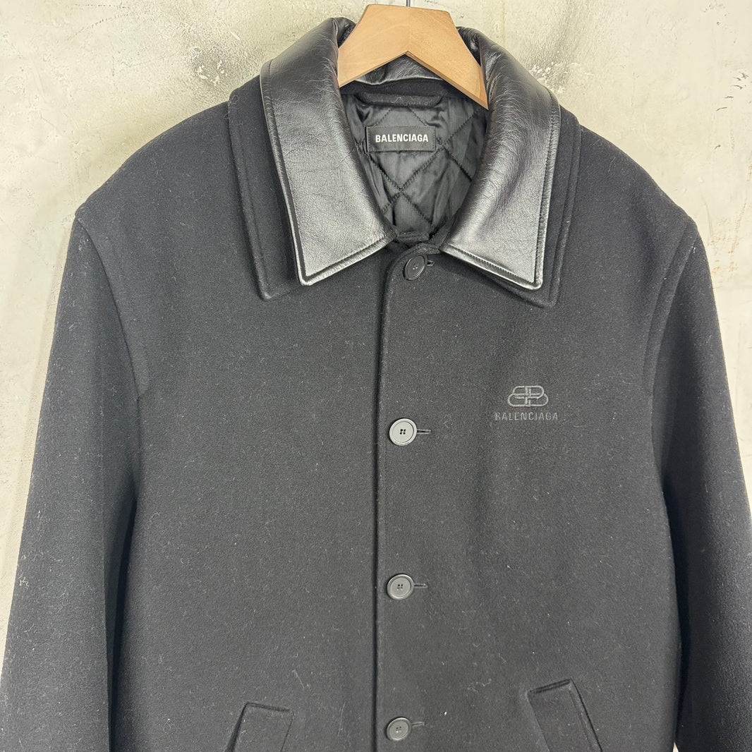 Balenciaga Leather Collared Wool Jacket