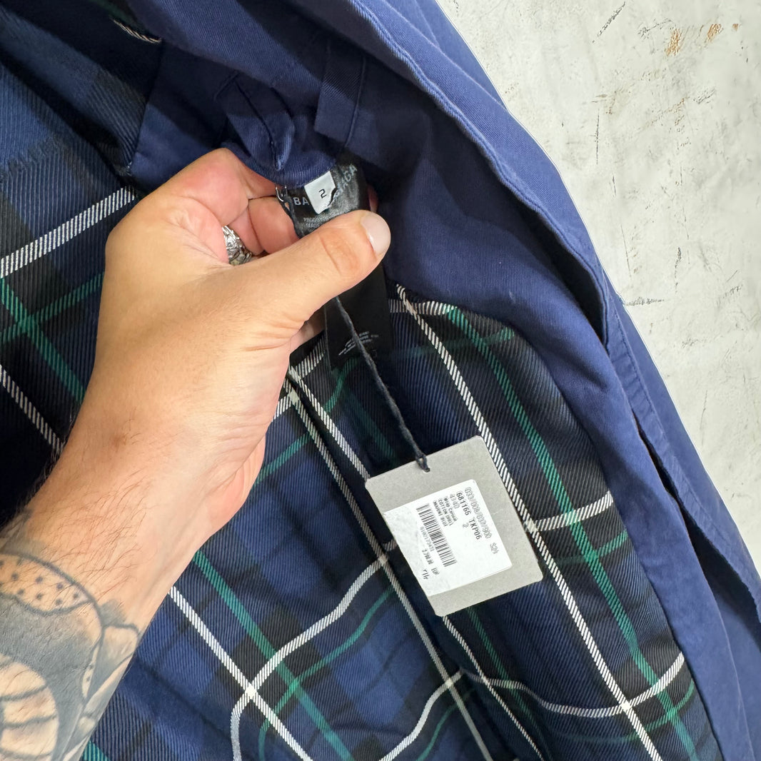 Balenciaga Distressed Hem Plaid Lined Long Coat