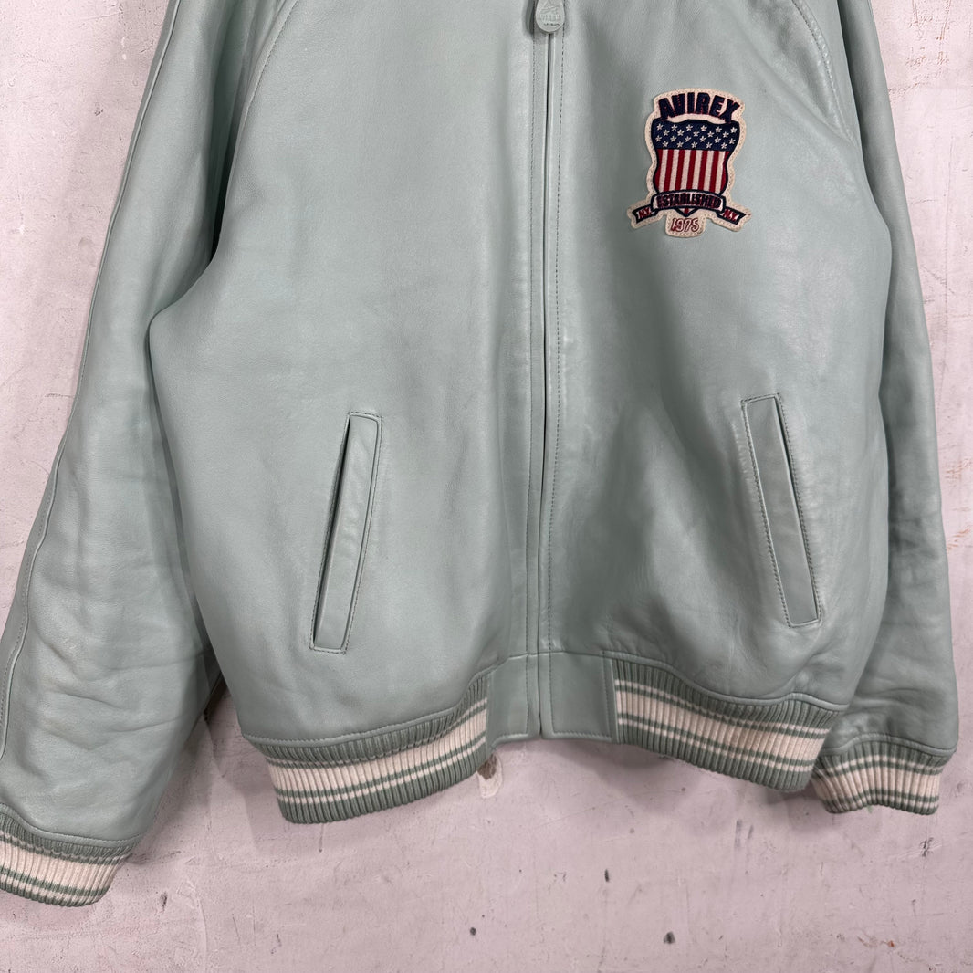 Avirex Teal Leather Crest Jacket