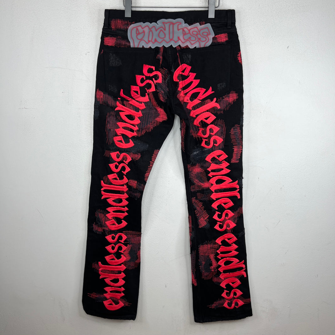 Endless Denim Black/Red Spellout Jeans