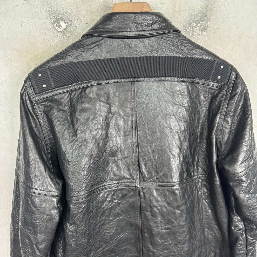 Rick Owens Temple Pebbled Leather Strapped Jacket