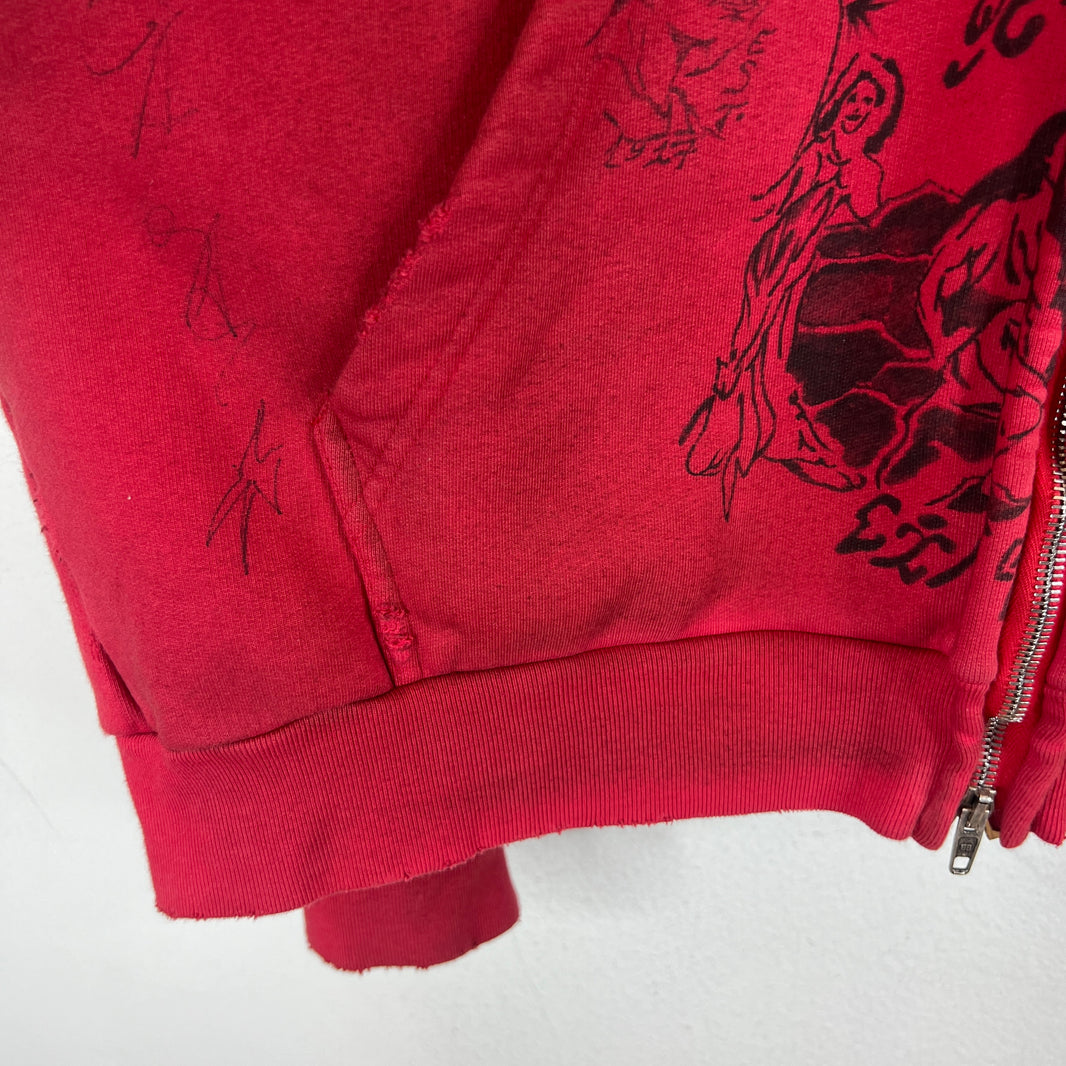 Balenciaga Red Tattoo Zip-Up Hoodie