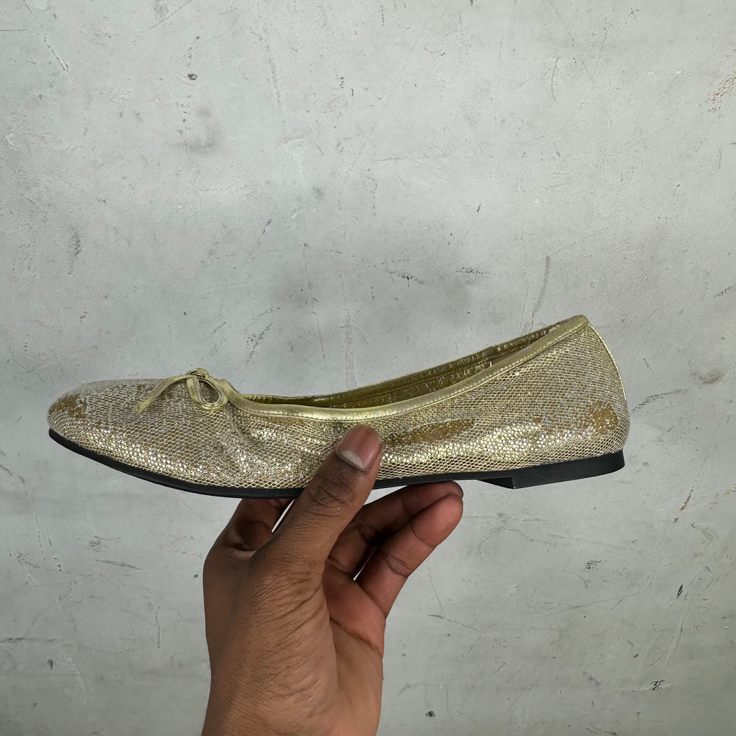 Balenciaga Gold Distressed Ballet Flat