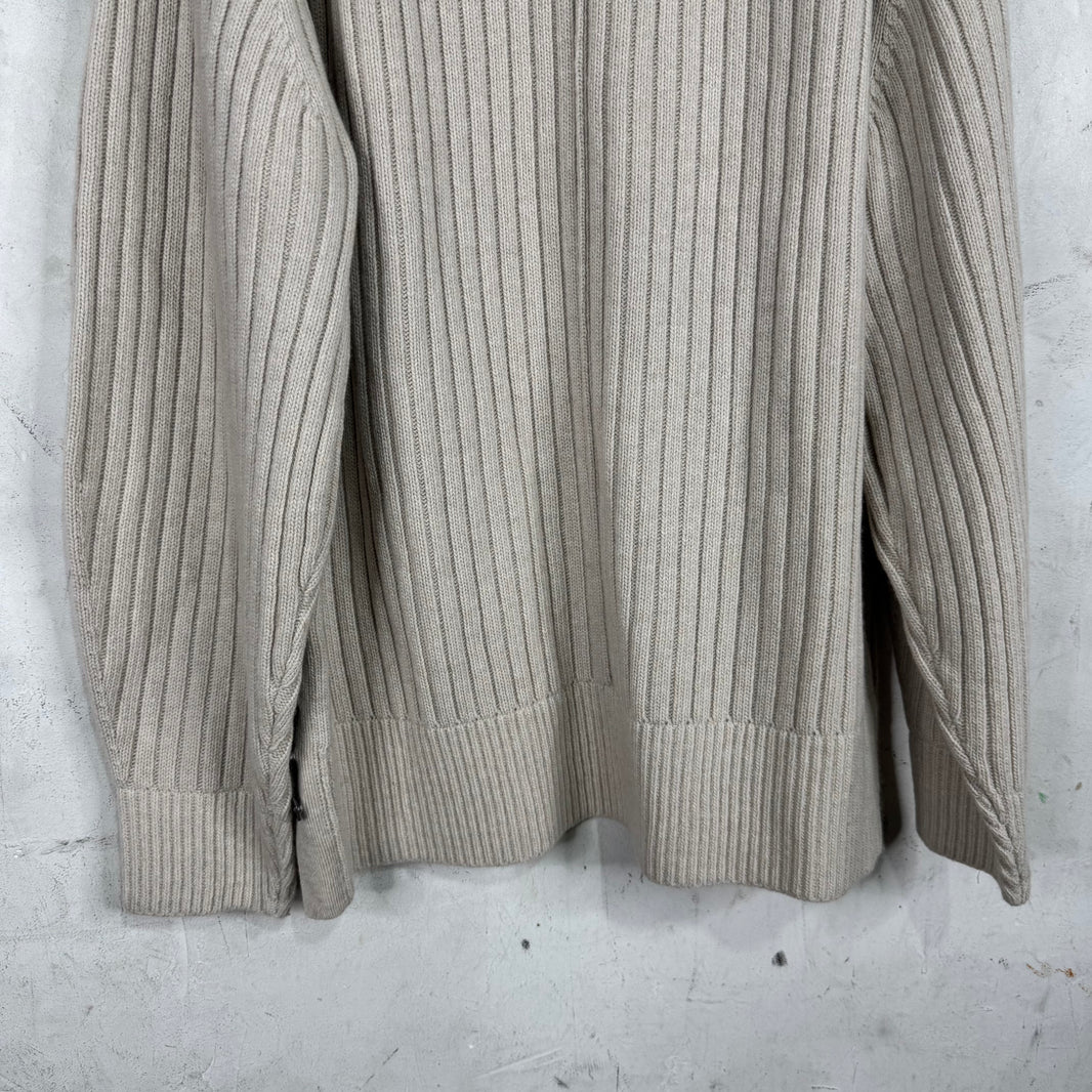 Helmut Lang Cream Ribbed Knit Sweater