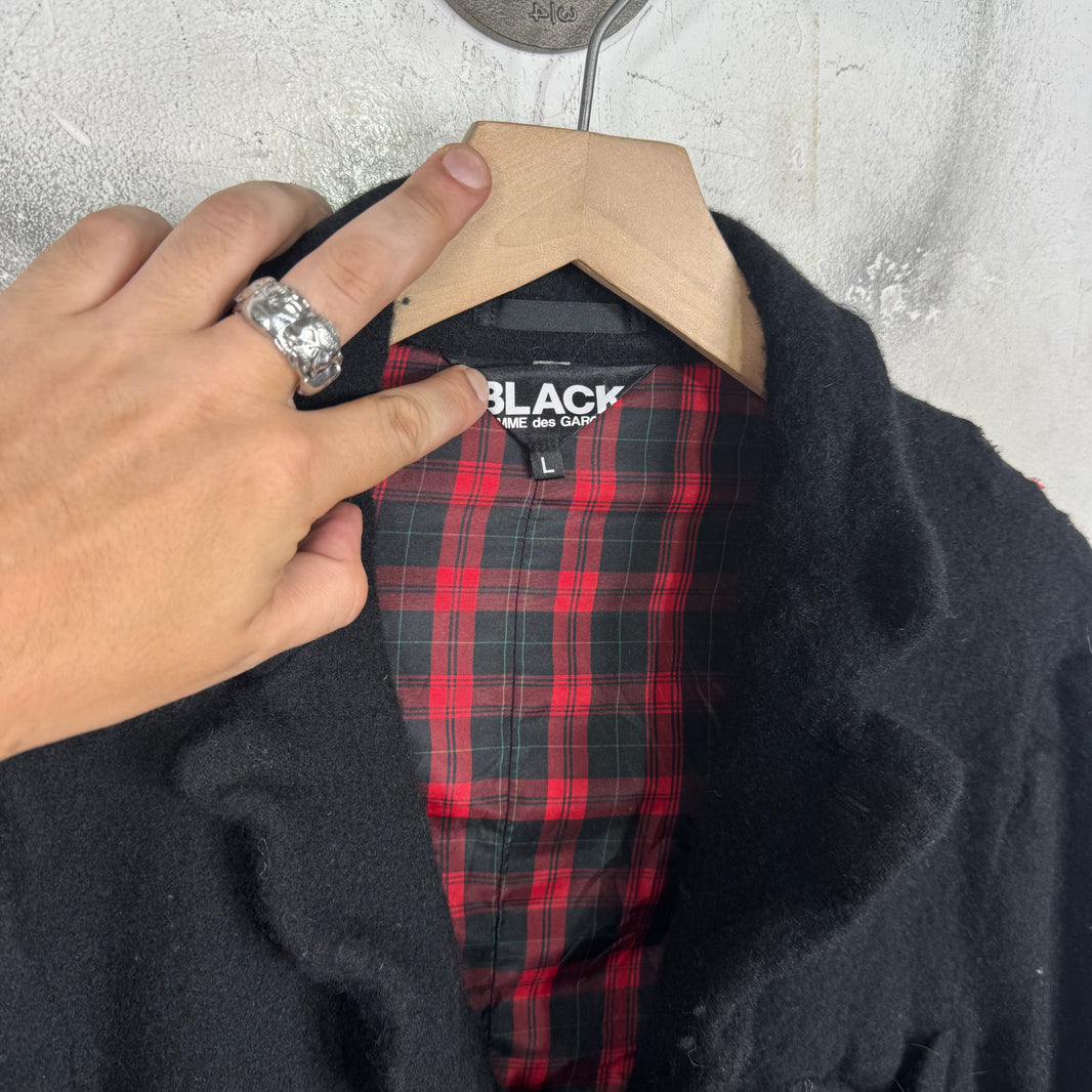 CDG Black Boiled Wool Sheer Tartan Jacket