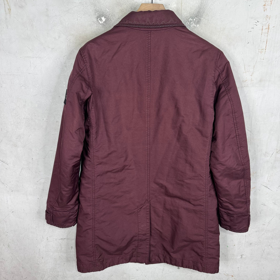 Stone Island Maroon Waxed Long Jacket