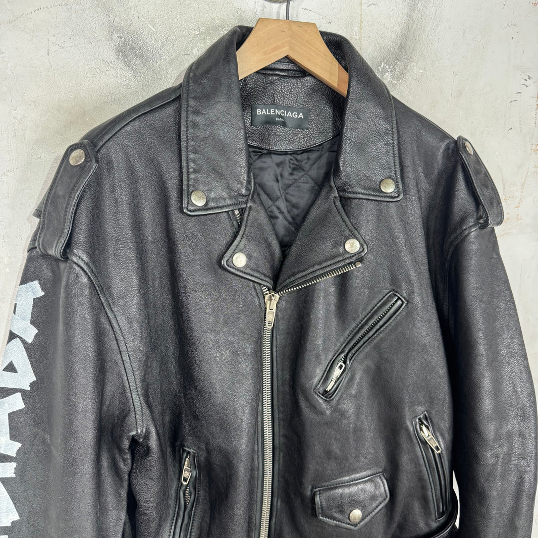 Balenciaga Tape Graphic Leather Biker Jacket