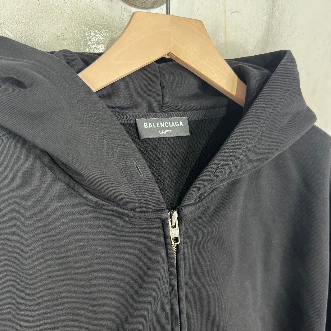 Balenciaga Shrunken Tab Logo Zip Hoodie
