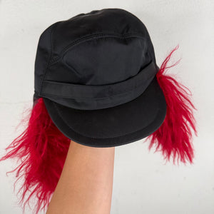 Prada Nylon Red Fur Trooper Hat