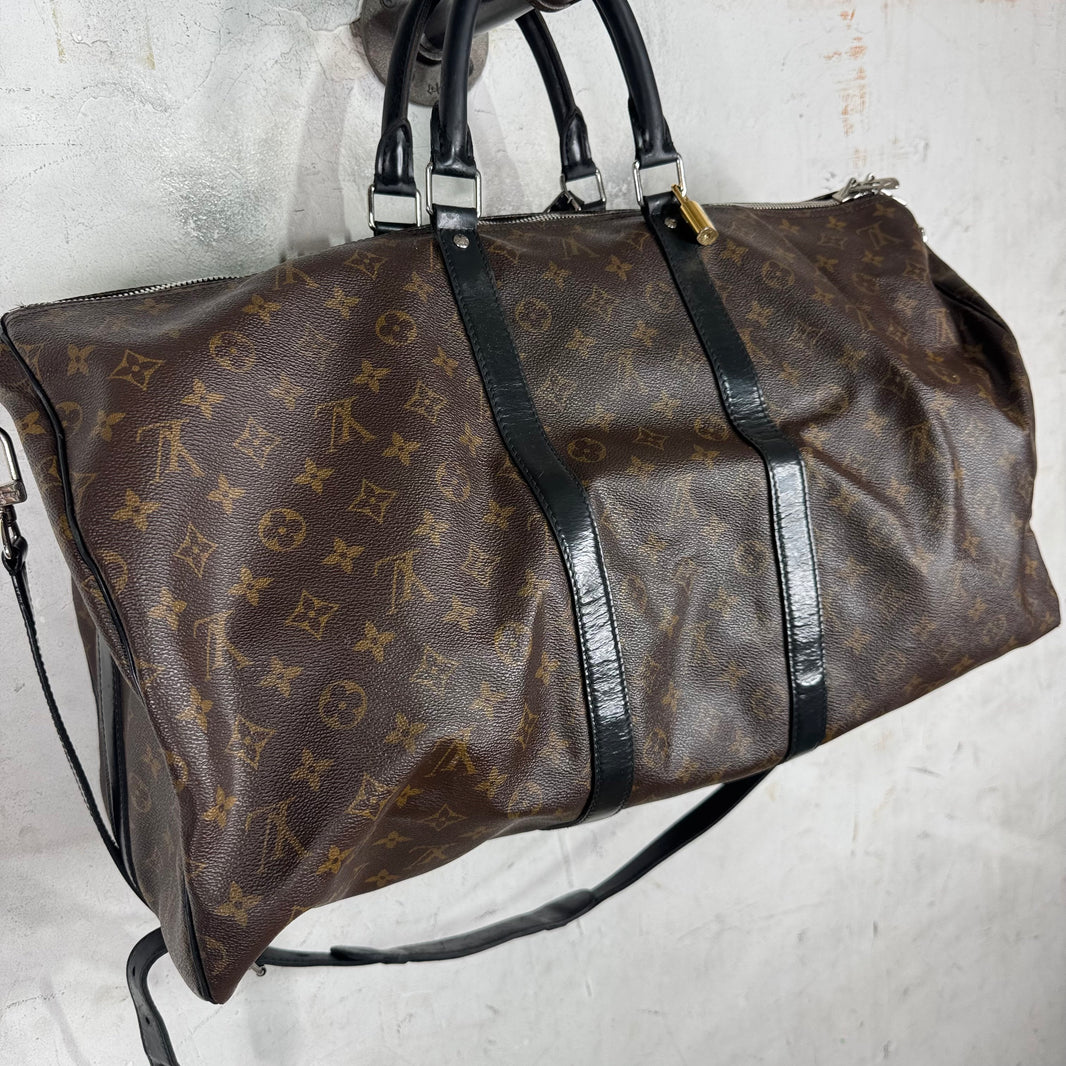 Louis Vuitton Brown Monogram Black Trim Keepal 55