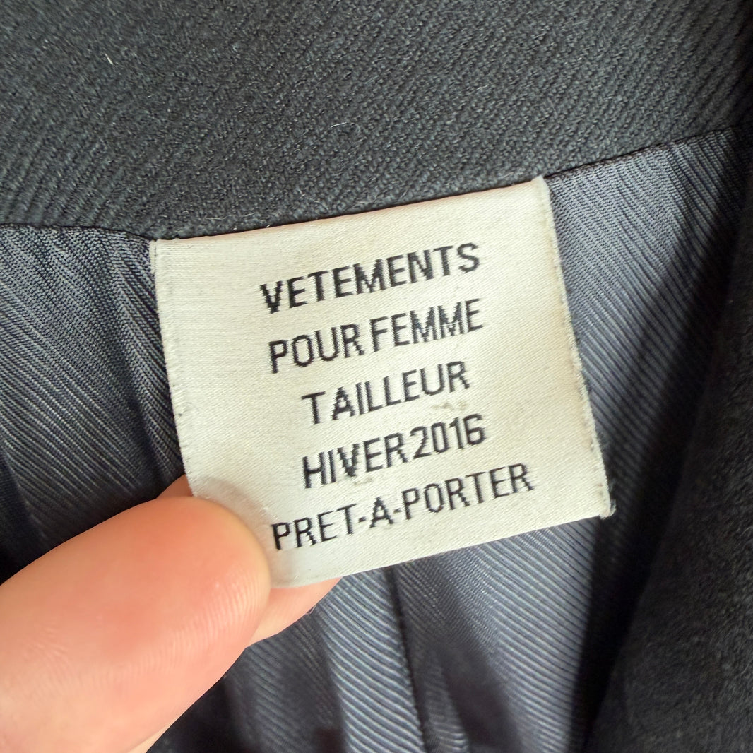 Vetements Wool Shoulder Zipper Double Breasted Trench Coat