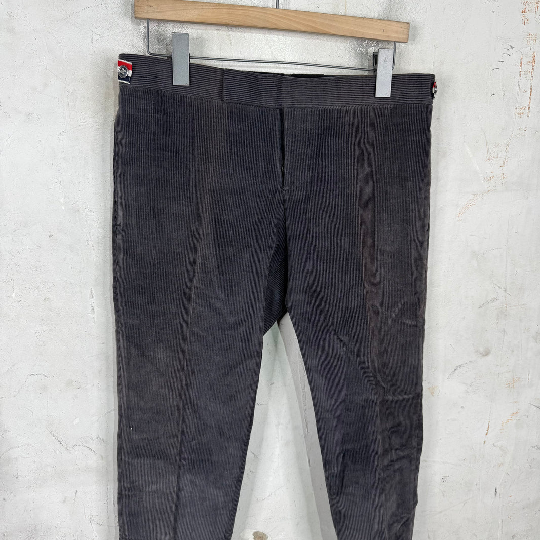 Thom Browne Dark Grey Striped Corduroy Trousers