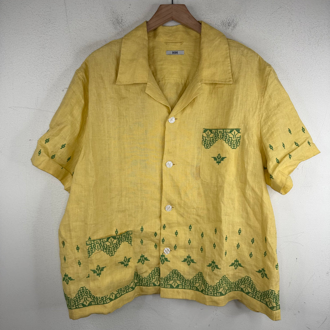Bode Yellow Green Peak Embroidered Shirt