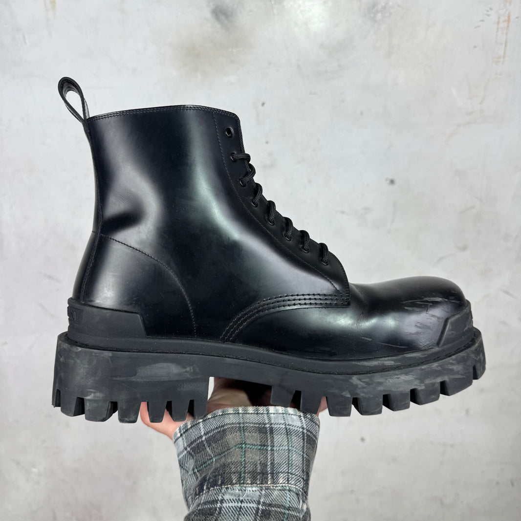 Balenciaga Black Leather Strike Boots