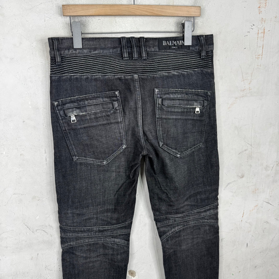 Balmain Charcoal Wash Biker Jeans