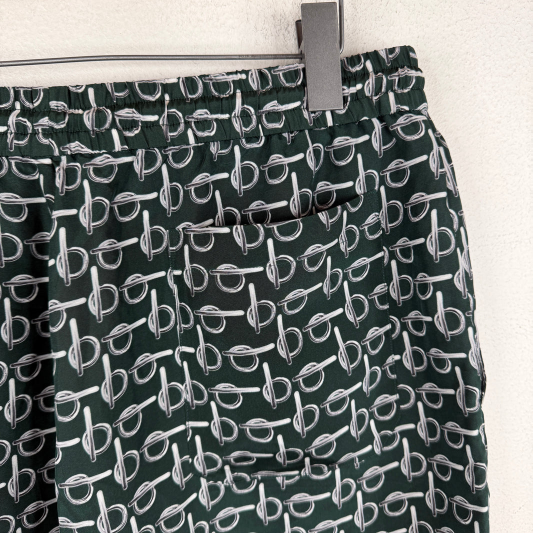 Burberry Green Silk Pattern Shorts